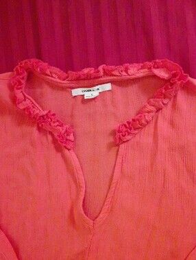 O'Neill Orange Ruffled V-Neck Long Sleeve Blouse, Small